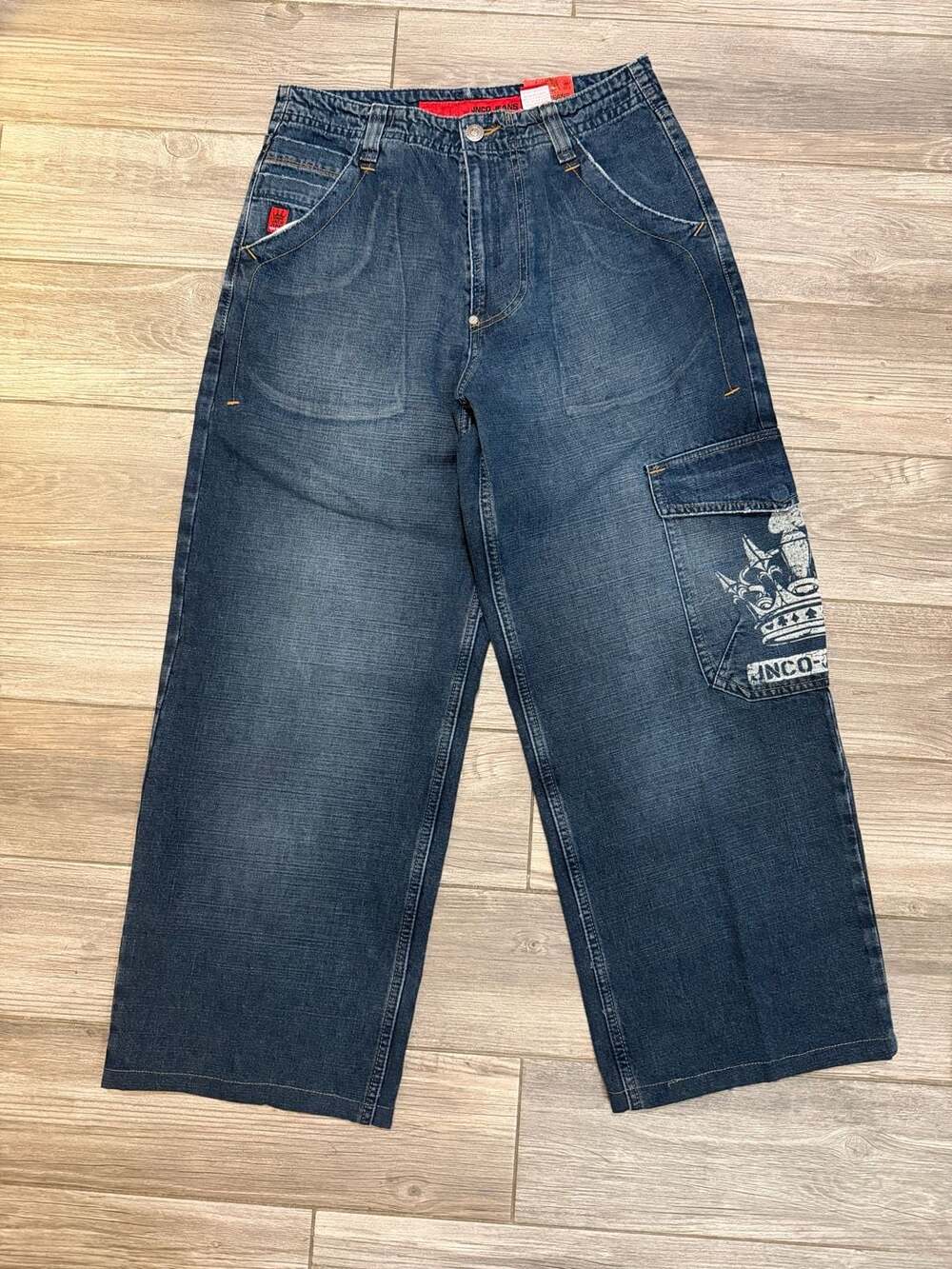 JNCO Jeans Crown Graphic Wide Leg Cargo Denim Jeans 32x32